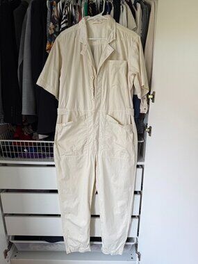 Alex Mill Standard Short Sleeve Jumpsuit - off white / "oatmilk"